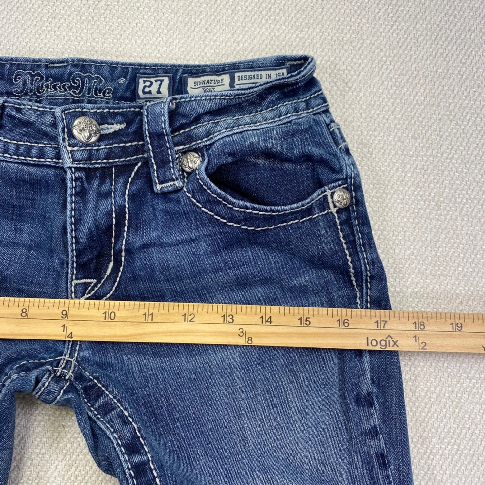 Miss Me Signature Bootcut Jeans Womens 27x 34 Medium Wash Blue Low Rise JW8168B - Picture 11 of 15